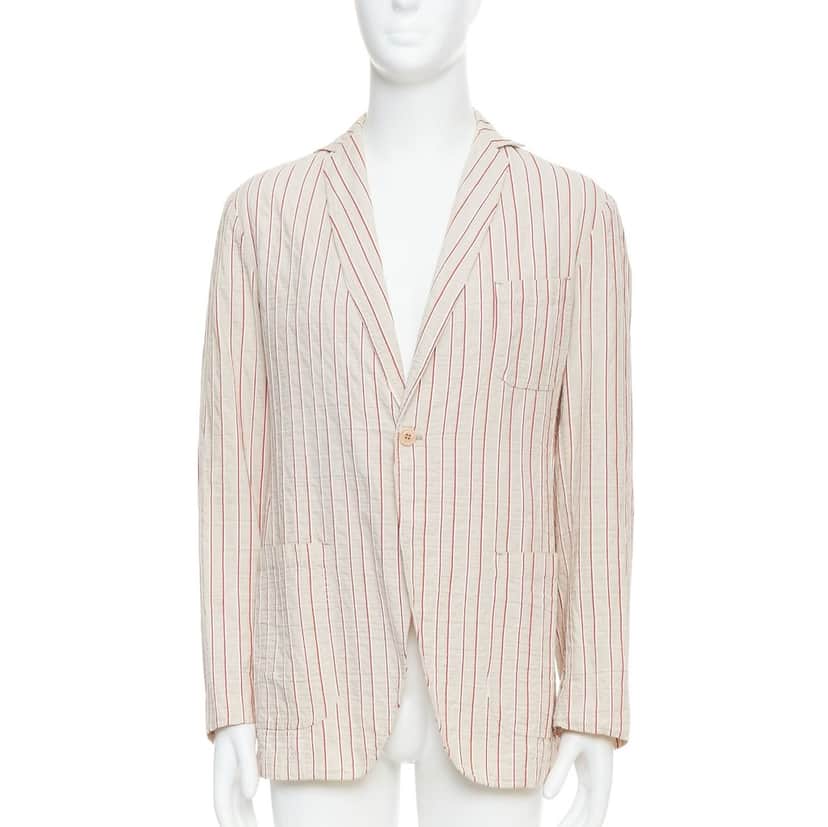 Romeo Gigli Red Striped Slim Blazer Beige Cotton Good condition - Front View