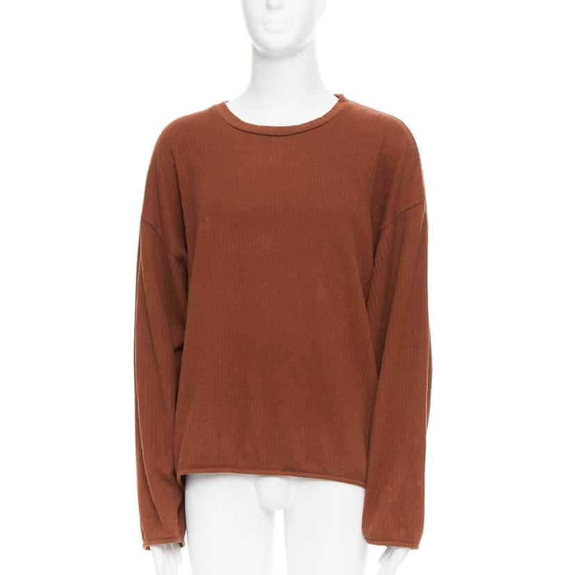 Issey Miyake Ribbed Long Sleeve Sweater Brown Cotton Good condition - Front View