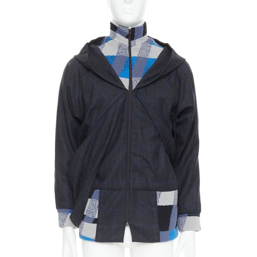 NON SIGNE / UNSIGNED Geometric Wool Jacket Blue Wool Very good condition - Front View