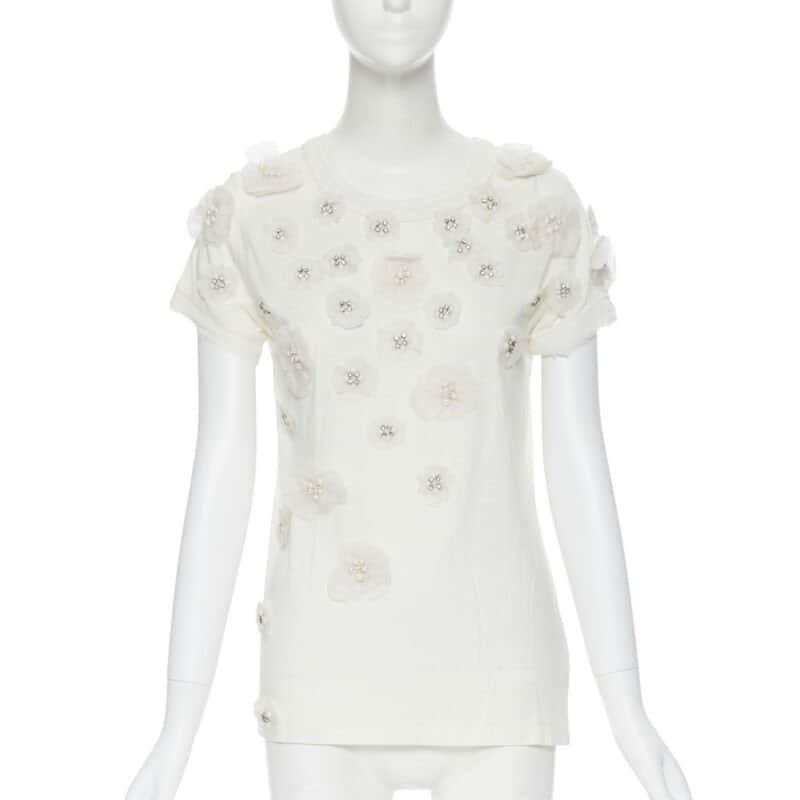 Lanvin Pearl Flower Tee White Cotton Very good condition - Front View