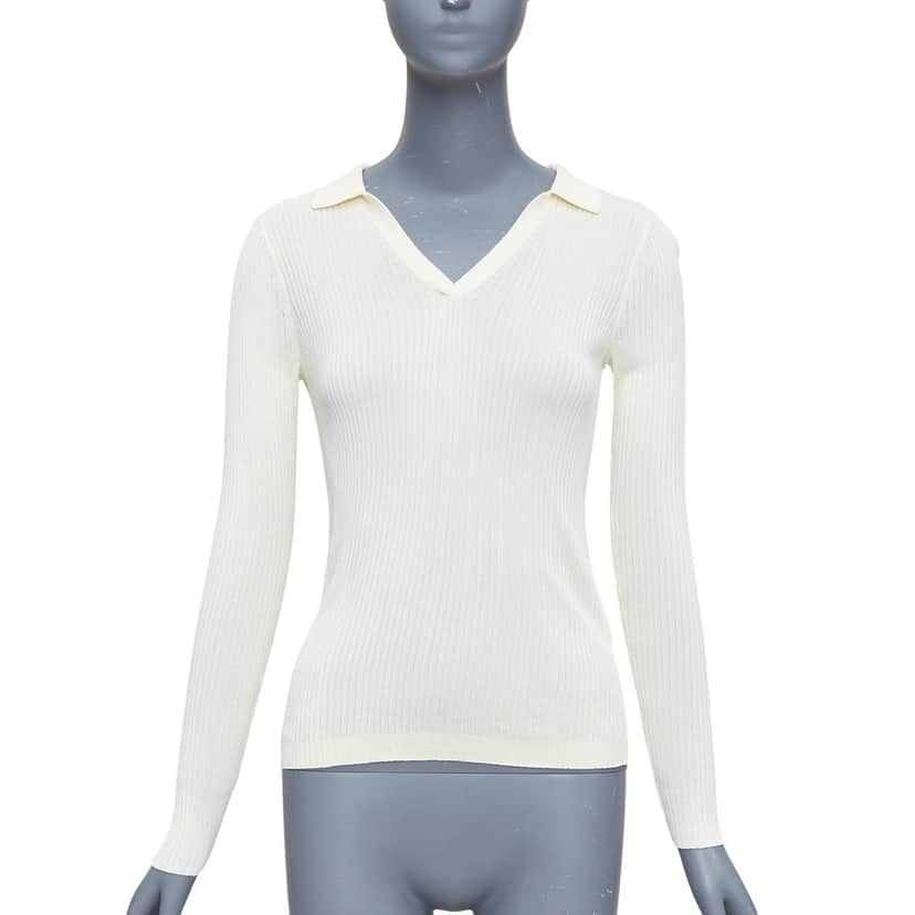Club Monaco Ribbed Polo Set Ecru Viscose Never worn - Front View