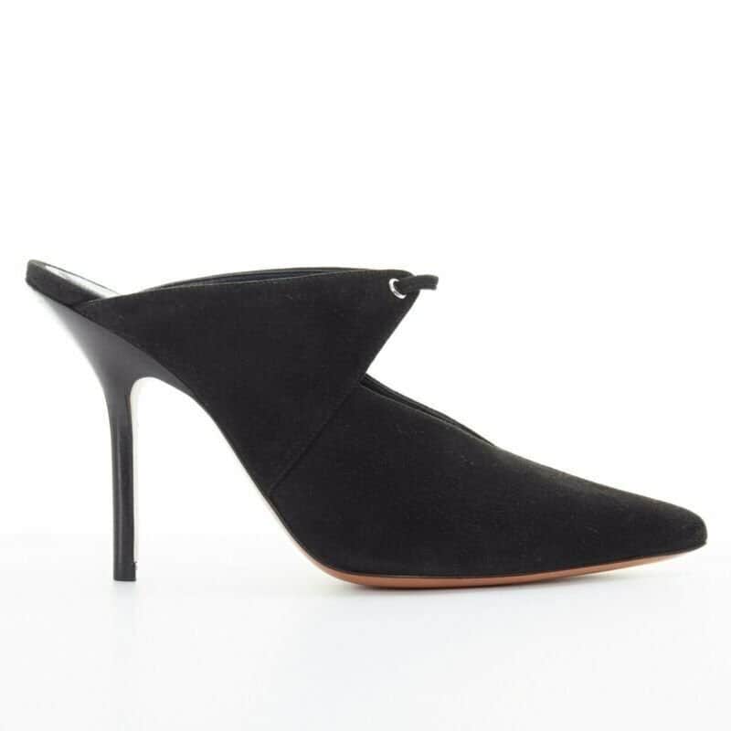 Celine Babouche on Heel 105 Black Suede Never worn - Front View