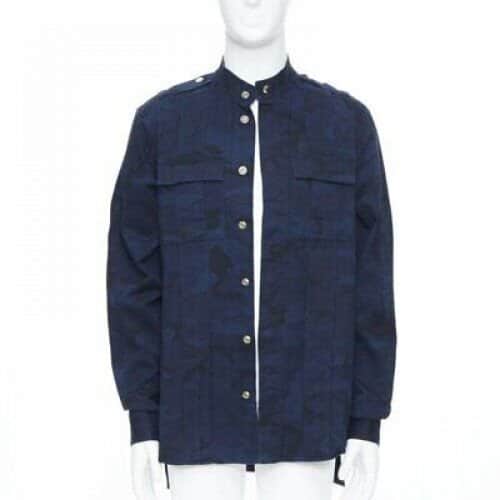 Balmain Military Shirt Jacket Blue Cotton Never worn, with tag - Front View