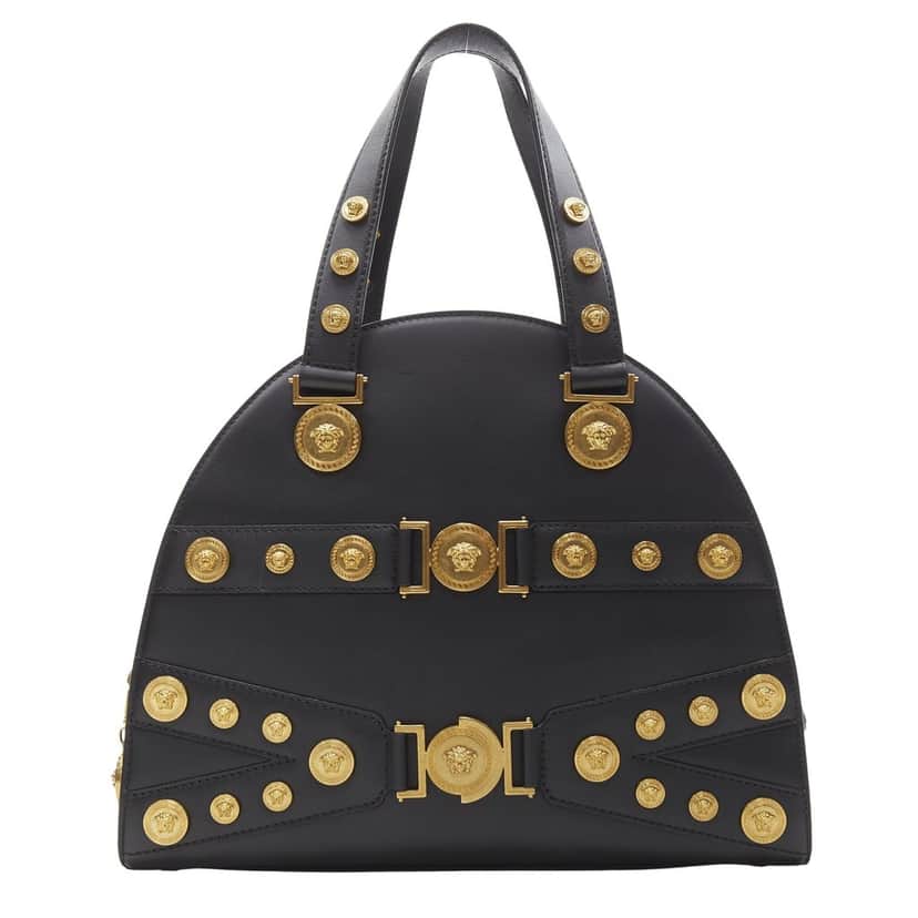 Versace Tribute Medallion Bowling bag Black Leather Never worn, with tag - Front View