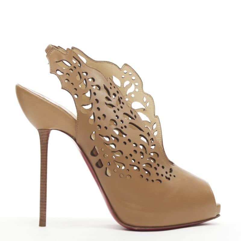 Christian Louboutin Laser Cut Booties Brown Leather Very good condition - Front View