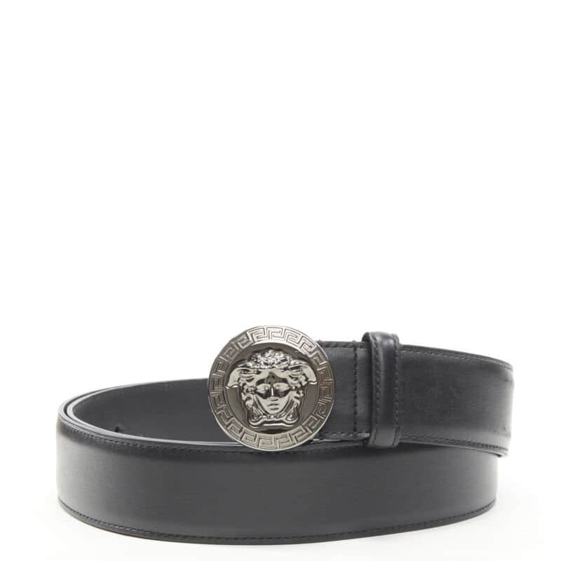 Versace Scaled Blue Leather Belt Black Leather Never worn - Front View