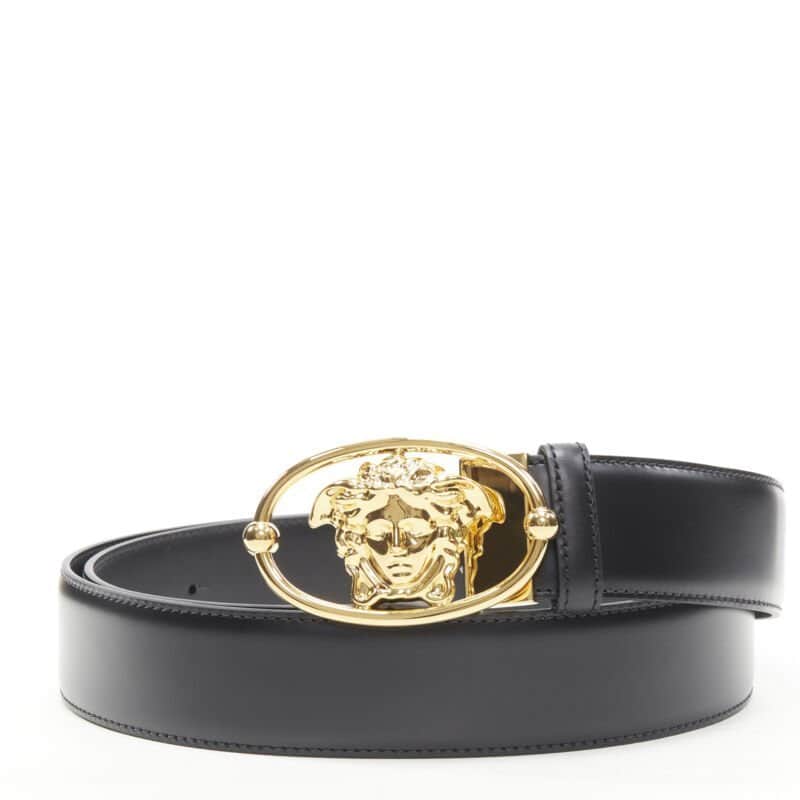 Versace Medusa Crystal Coin Belt Black Leather Never worn - Front View