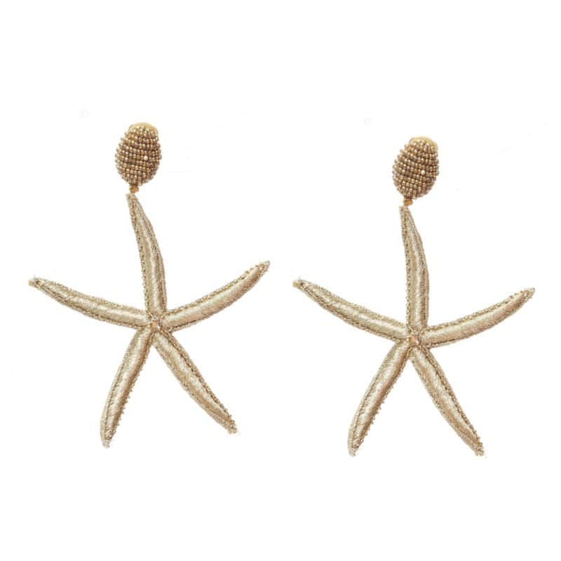 Oscar de la Renta Black Starfish Earrings Gold Never worn - Front View