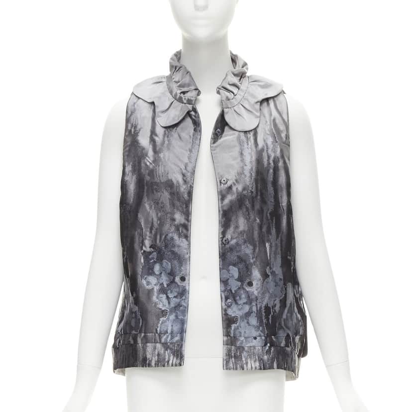 Shiatzy Chen Watercolor Brocade Vest Grey Polyester Never worn - Front View