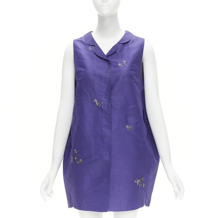 Shiatzy Chen Bird Embroidery Vest Purple Silk Very good condition - Front View