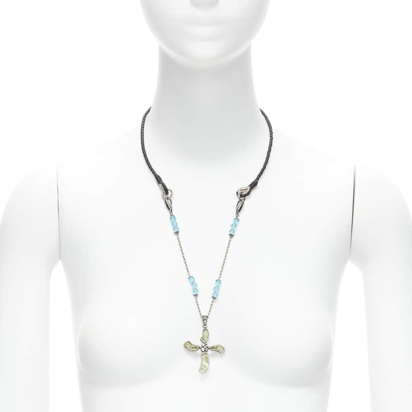 DOLCE & GABBANA Emerald Cross Necklace Black Metal Very good condition - Front View