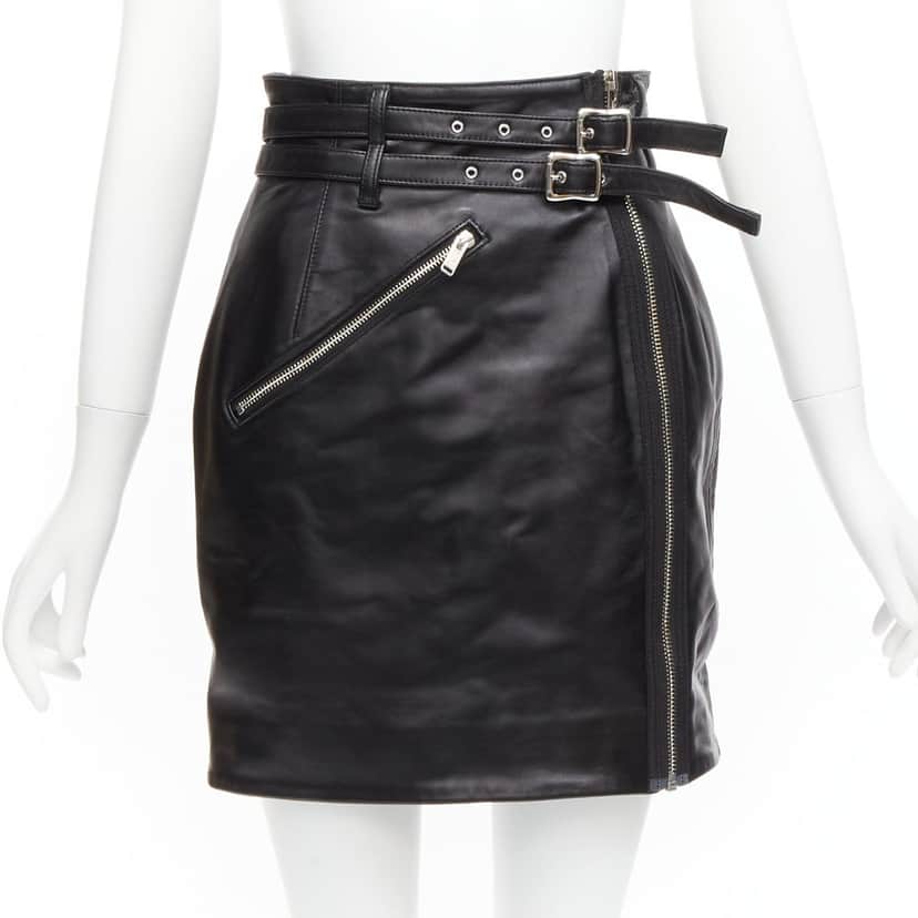 Undercover Biker Leather Skirt Black Leather Very good condition - Front View
