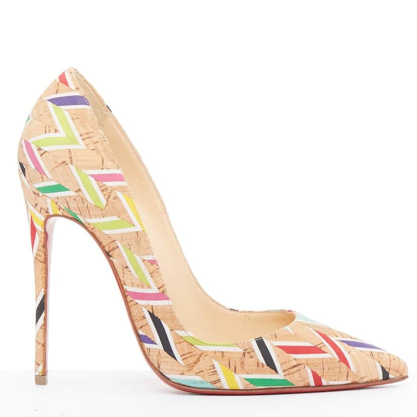 Christian Louboutin Cork Chevron So Kate Beige Polyester Good condition - Front View