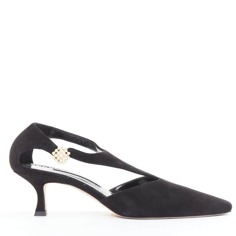 Manolo Blahnik Shufta 50 Black Suede Good condition - Front View