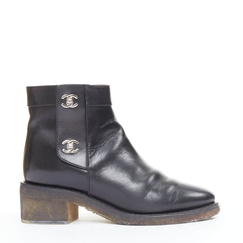 Chanel Boots Black Leather Fair condition - Front View