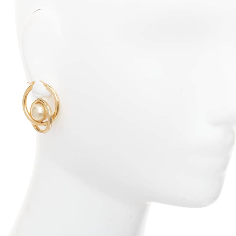 Celine Pearl Spiral Double Hoops Gold Metal Very good condition - Front View