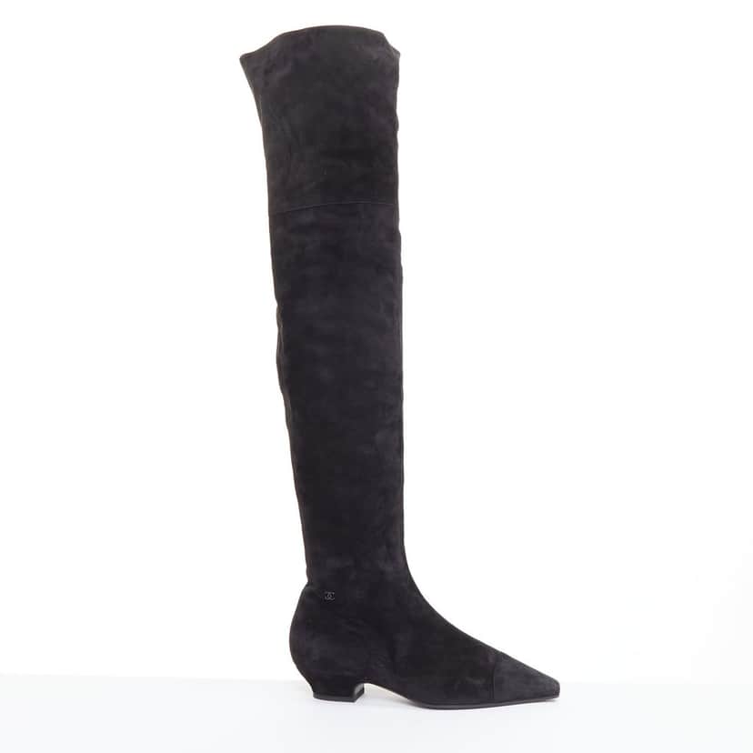 Chanel Black Suede Boots Black Suede Fair condition - Front View