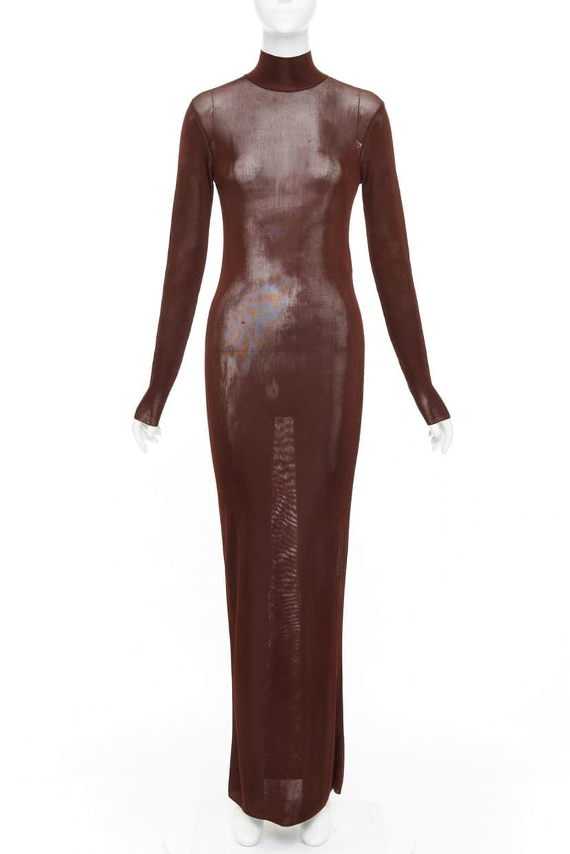Saint Laurent Dress Brown Viscose Never worn, with tag - Front View