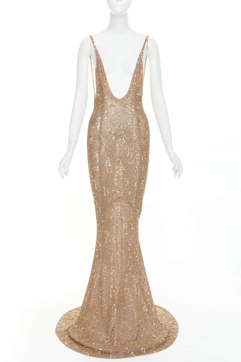 Alexandre Vauthier Dress Gold Silk Very good condition - Front View