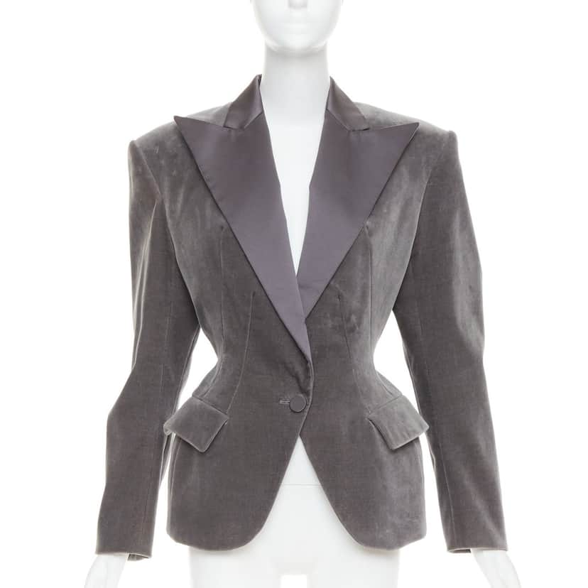 Alexandre Vauthier Jacket Grey Velvet Very good condition - Front View