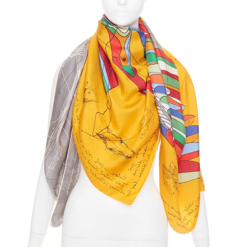 Hermes Della Cavalleria Favolosa 140 Yellow Silk Very good condition - Front View