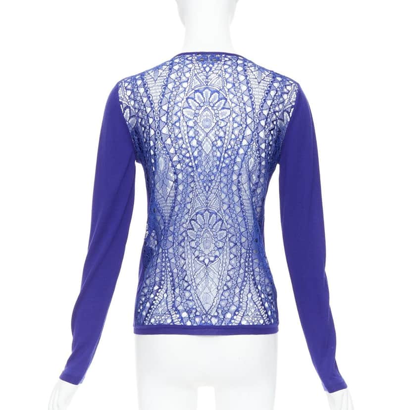 Emilio Pucci Floral Lace Cardigan Blue Wool Very good condition - Front View