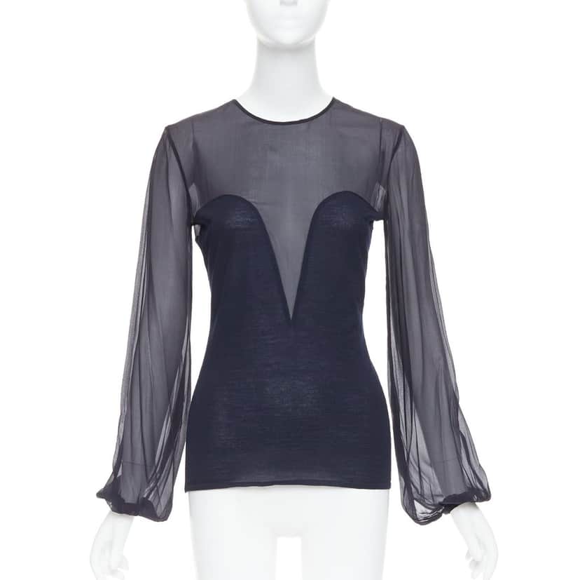 Emilio Pucci Silk Contour Blouse Navy Wool Very good condition - Front View