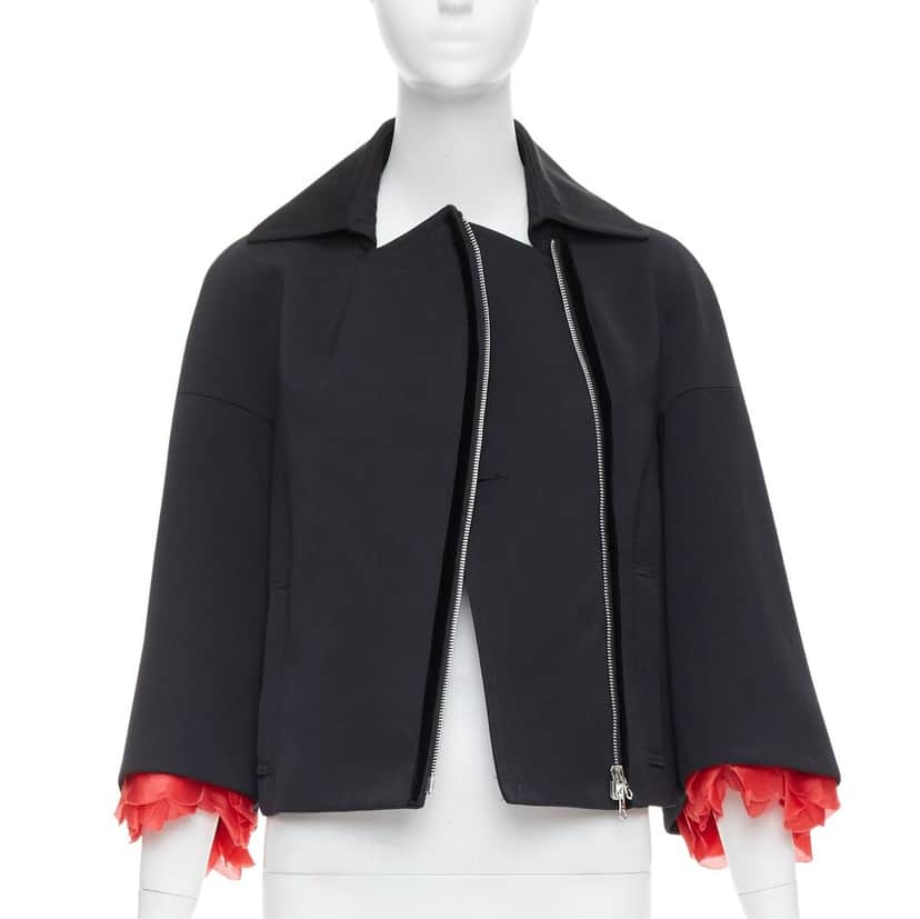 Keita Maruyama Red Biker Jacket Black Wool Never worn - Front View