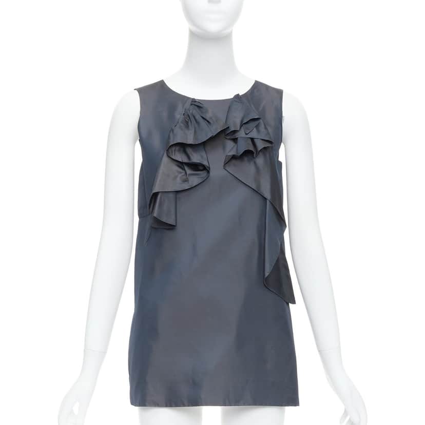 Marni Twill Ruffle Dress Grey Very good condition - Front View