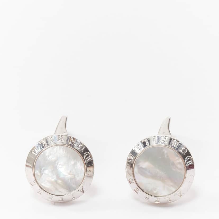 Alfred Dunhill Mother Pearl Cufflinks Silver Fair condition - Front View