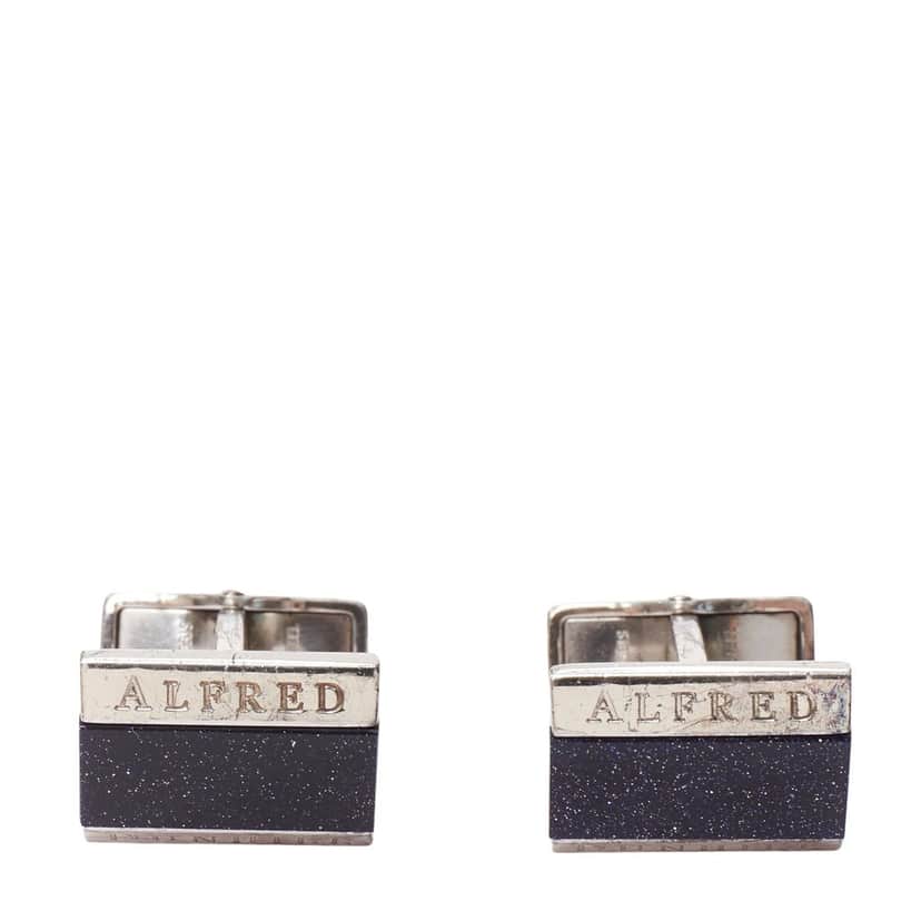 Alfred Dunhill Blue Glitter Cufflinks Silver Good condition - Front View