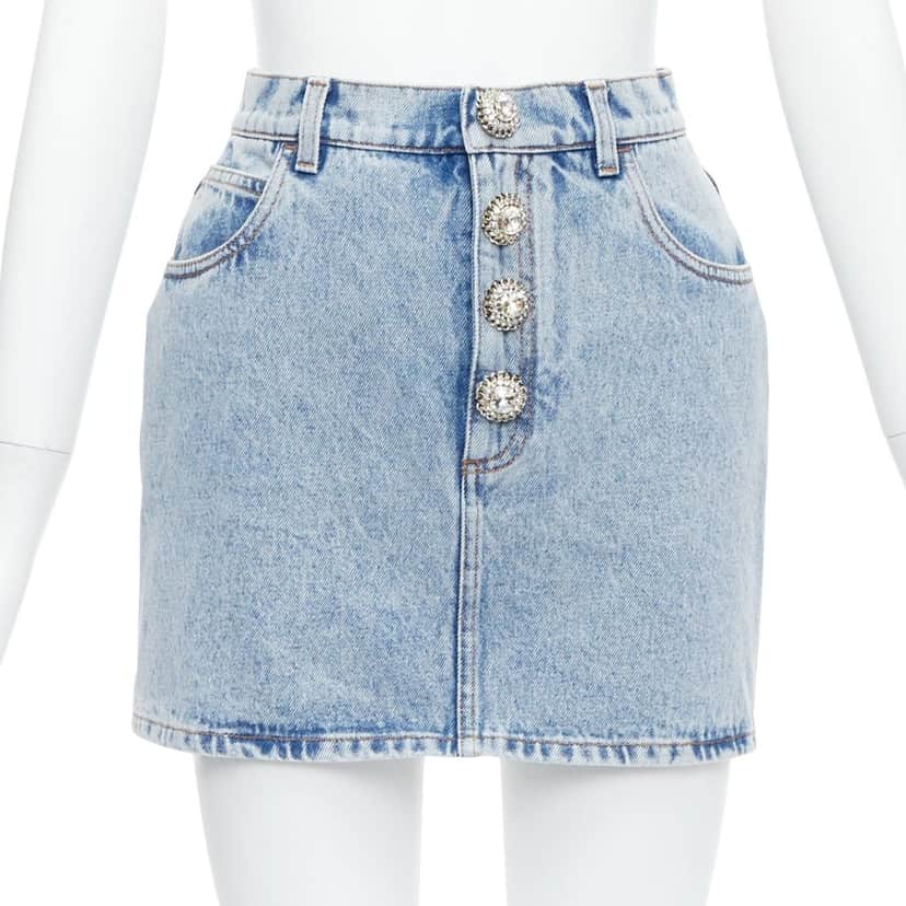 Alessandra Rich Crystal Denim Skirt Blue Polyester Very good condition - Front View