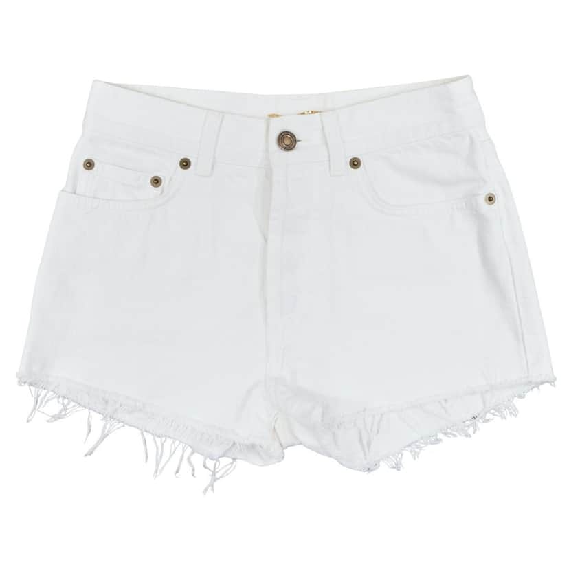 Saint Laurent Frayed Denim Shorts White Cotton Fair condition - Front View
