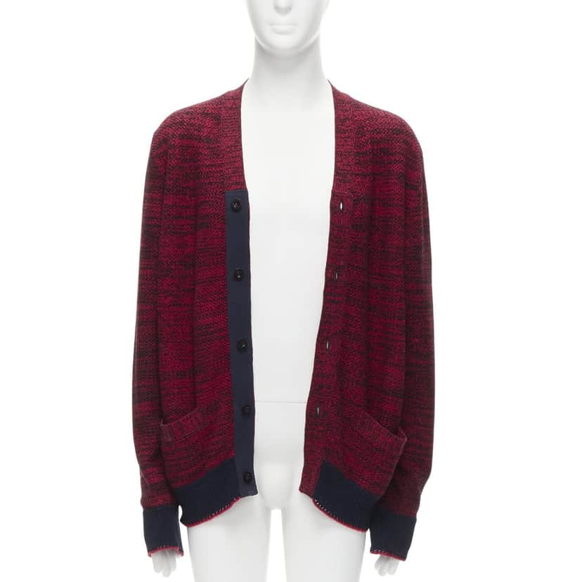 Sacai Speckled Rib Cardigan Red Cotton Very good condition - Front View