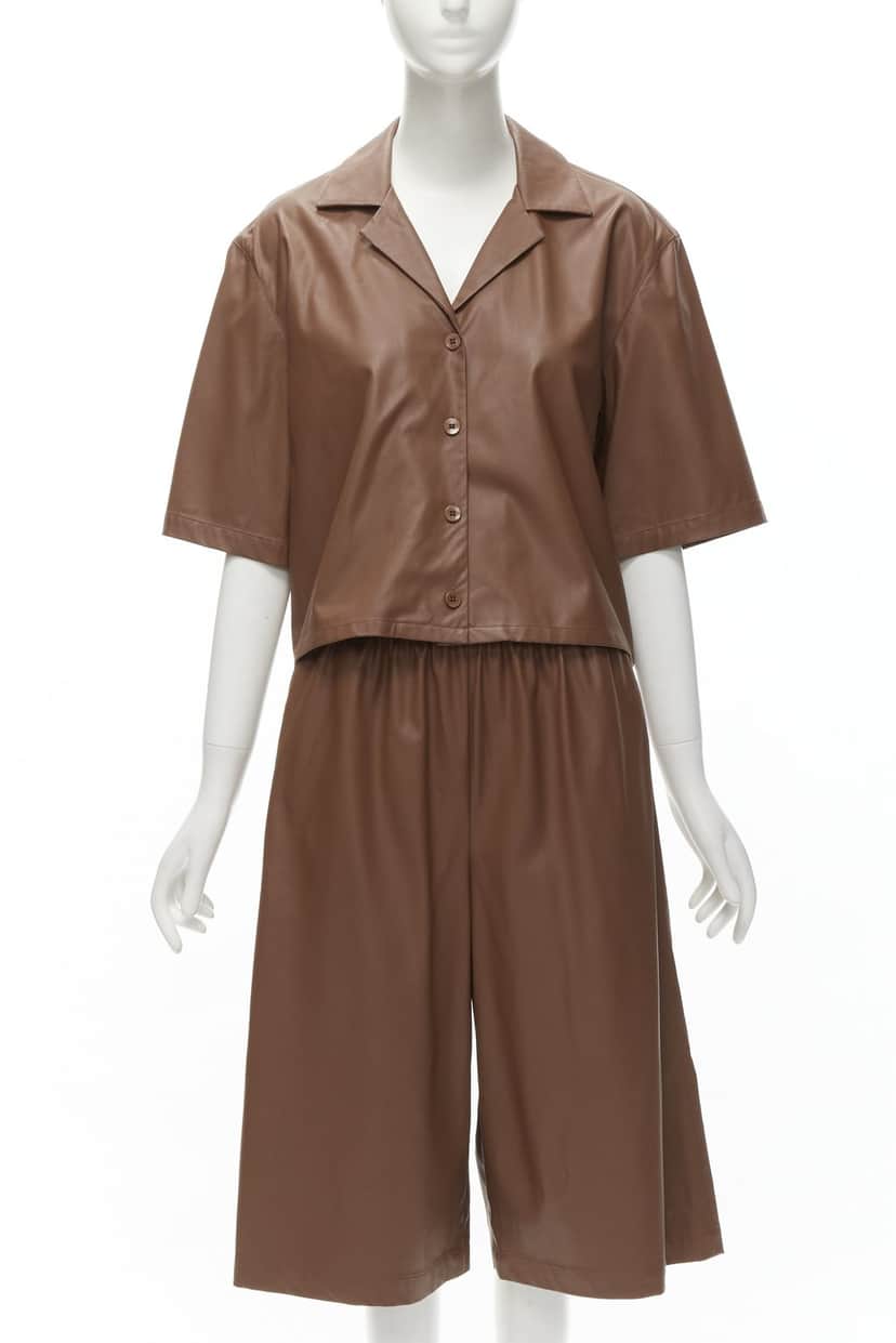 Tibi Faux Leather Culottes Brown Polyester Never worn - Front View