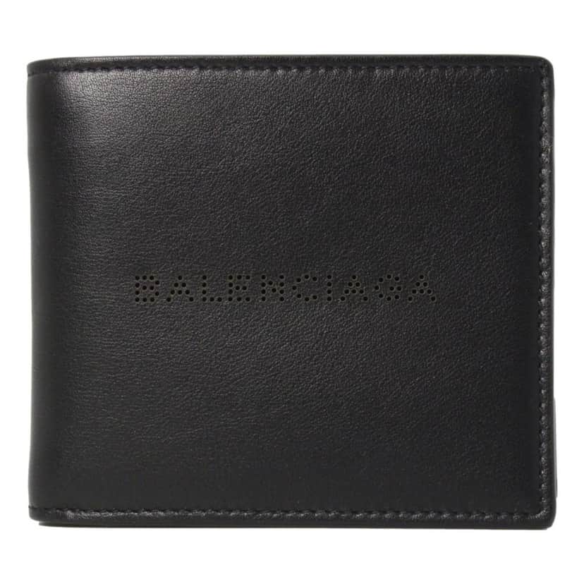 Balenciaga Balenciaga Cash Black Calfskin Leather Perforated Bifold Wallet Black Leather Never worn - Front View