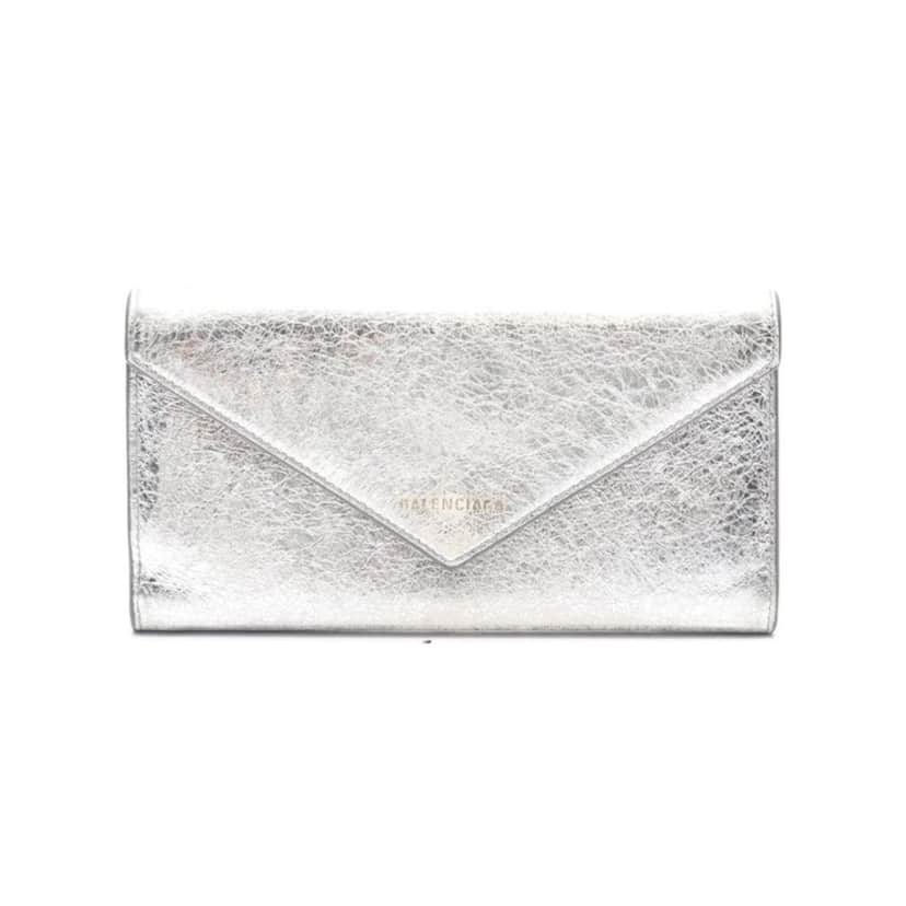 Balenciaga Balenciaga Papier Metallic Silver Arena Leather Envelope Wallet Silver Leather Never worn - Front View