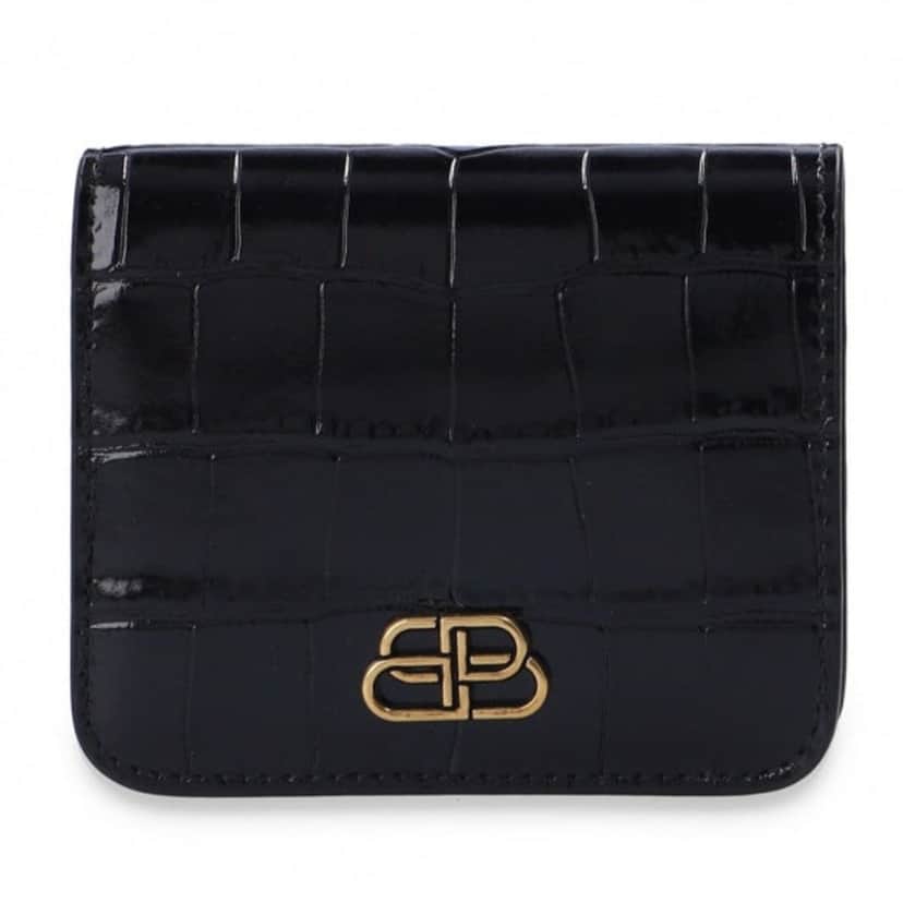 Balenciaga Balenciaga Black Calf Leather Crocodile Embossed Wallet Black Leather Never worn - Front View