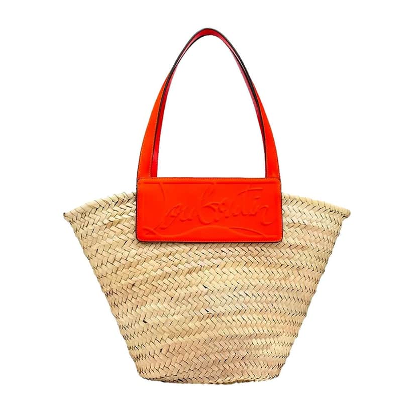 Christian Louboutin Christian Louboutin Loubishore Orange Woven Raffia Large Tote Bag Beige Canvas Never worn - Front View