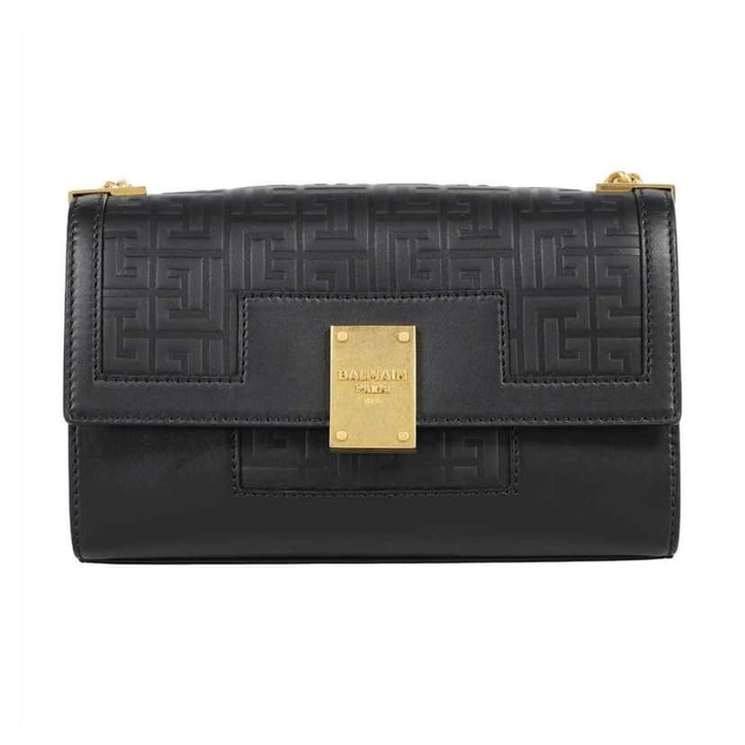 Balmain Balmain 1945 Black Leather Embossed Flap Medium Shoulder Bag Black Leather Good condition - Front View
