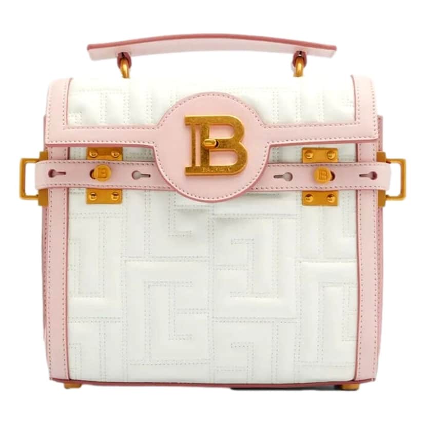 Balmain Balmain B-Buzz 23 Pink White Tote Crossbody Shoulder Bag Quilted Leather Pink Leather Never worn - Front View