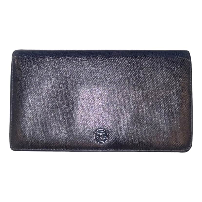 Chanel Chanel Vintage Yen Black Leather Long Bifold with Coin Pouch Black Leather Good condition - Front View