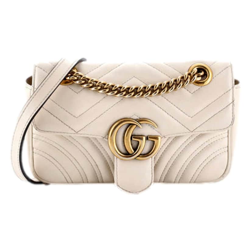 Gucci Gucci Calfskin Matelasse Medium GG Marmont Shoulder Bag Ivory White Leather Good condition - Front View