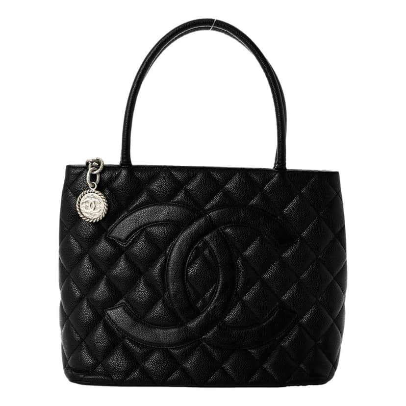 Chanel Chanel Medallion Tote in Black Quilted Caviar Leather Black Leather Good condition - Front View