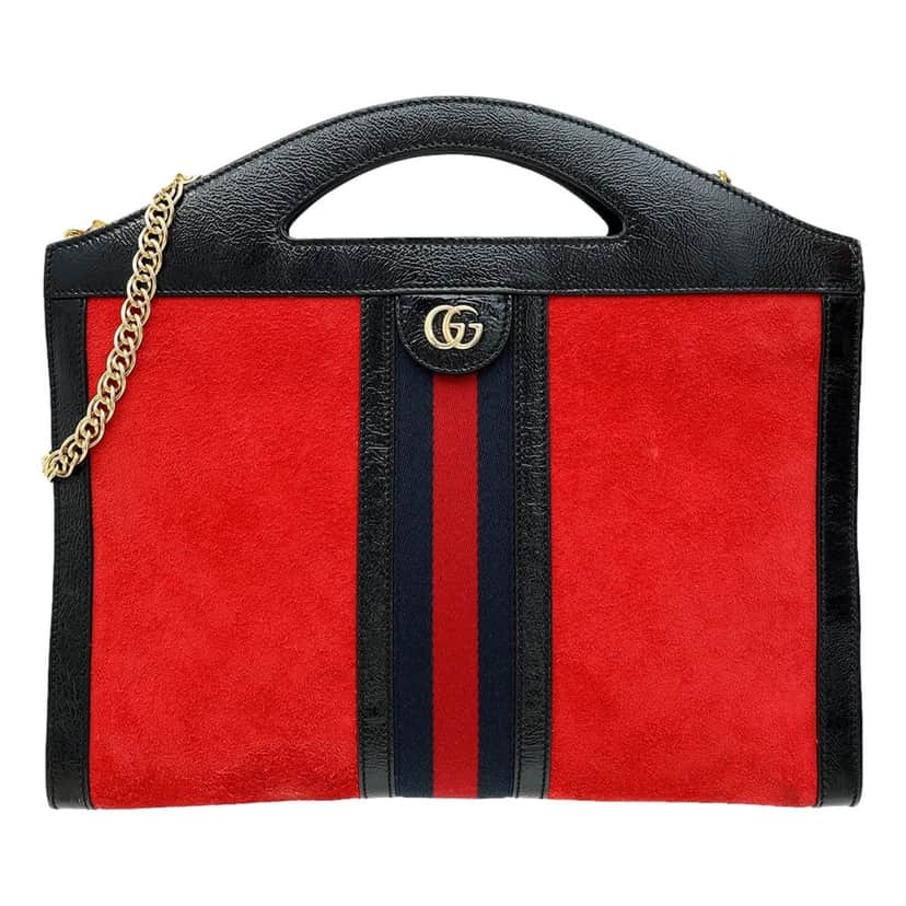 Gucci Gucci Ophidia Bicolor Red Suede Black Leather Slip Handle Tote Bag Red Suede Good condition - Front View