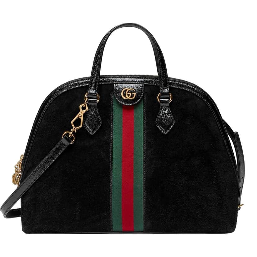 Gucci Gucci Ophidia Dome Black Suede Web Stripe Top Handle Satchel Black Suede Good condition - Front View