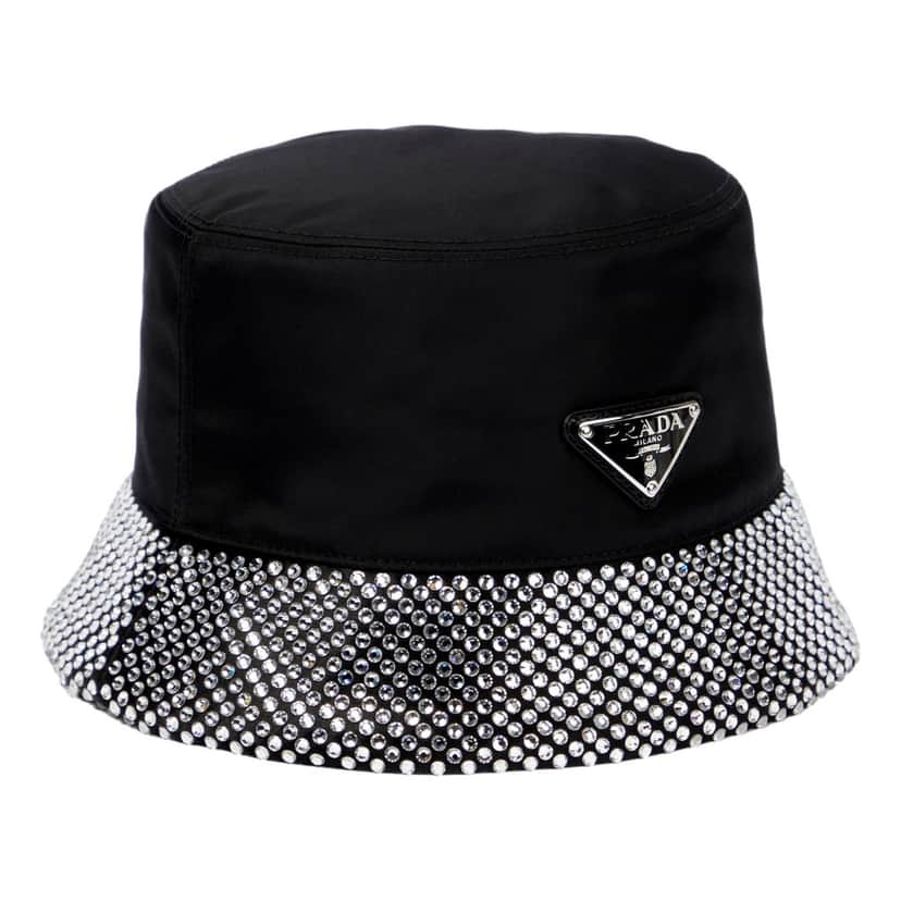 Prada Prada Re-Nylon Crystal Embellished Bucket Hat Black Black Never worn - Front View