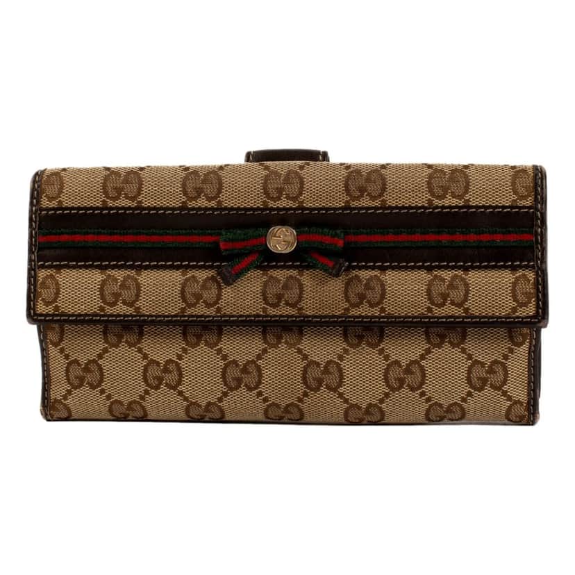 Gucci Gucci Mayfair Long Wallet in GG Canvas with Web Stripe Bow Detail Brown Leather Good condition - Front View
