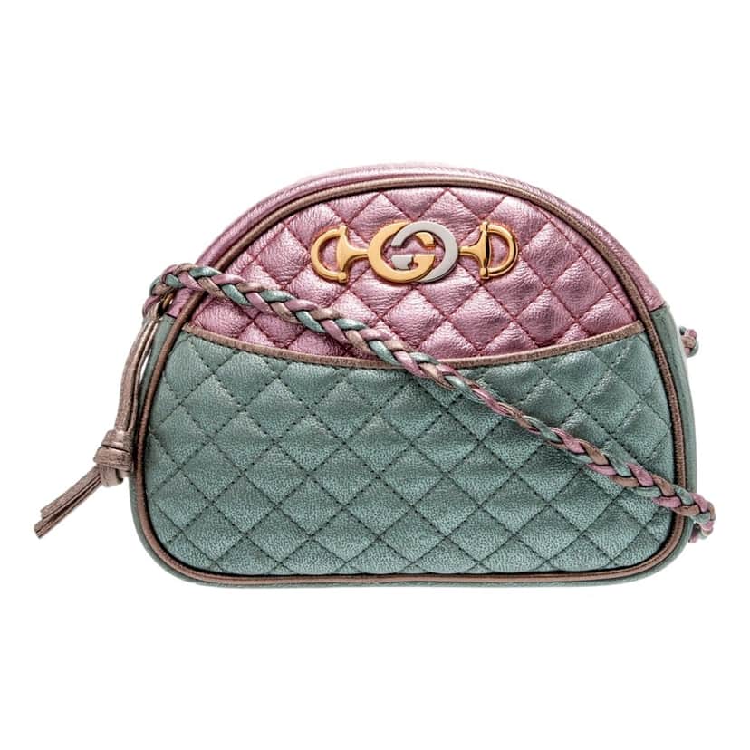 Gucci Gucci Mini Zumi Quilted Nappa Trapuntata Metallic Dome Crossbody Bag Pink and Blue Blue Lace Good condition - Front View