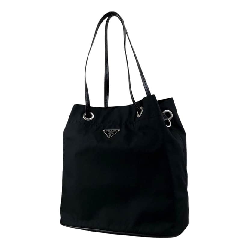 Prada Prada Vintage Tessuto Triangle Logo Drawstring Handbag Totebag Black Black Canvas Good condition - Front View